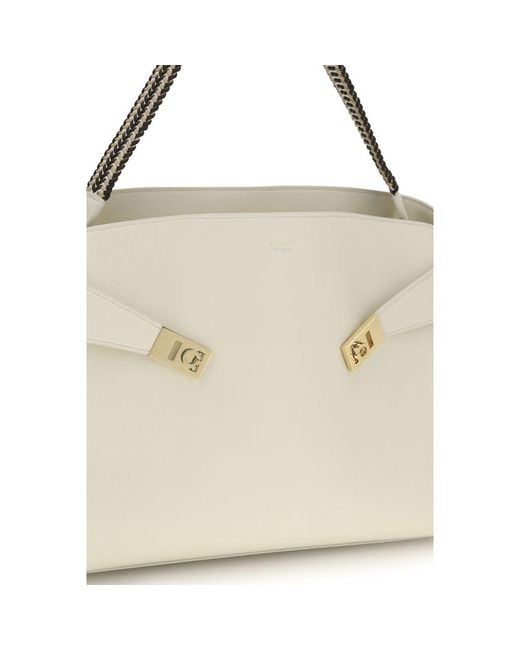 Ferragamo Natural Beige Calf Leather Bos Taurus Shoulder Bag