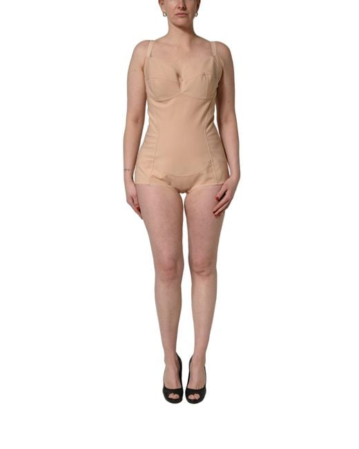 Dolce & Gabbana Natural Nude Nylon Full Body Shaper Bodysuit Top