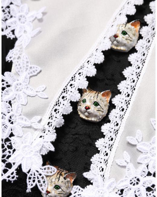 Dolce & Gabbana Black White Silk Macrame Lace Midi Dress