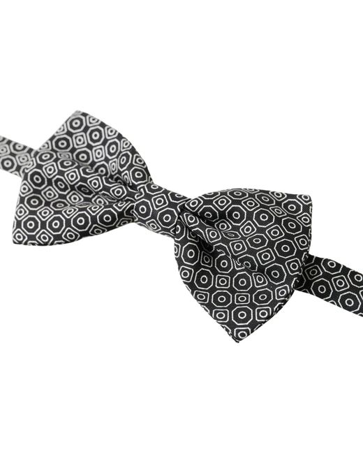 Dolce & Gabbana Black White Pattern Adjustable Neck Papillon Bow Tie for men