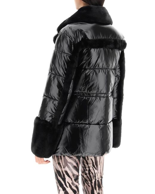 MARCIANO BY GUESS Black Puffer Jacket With Faux Fur Details