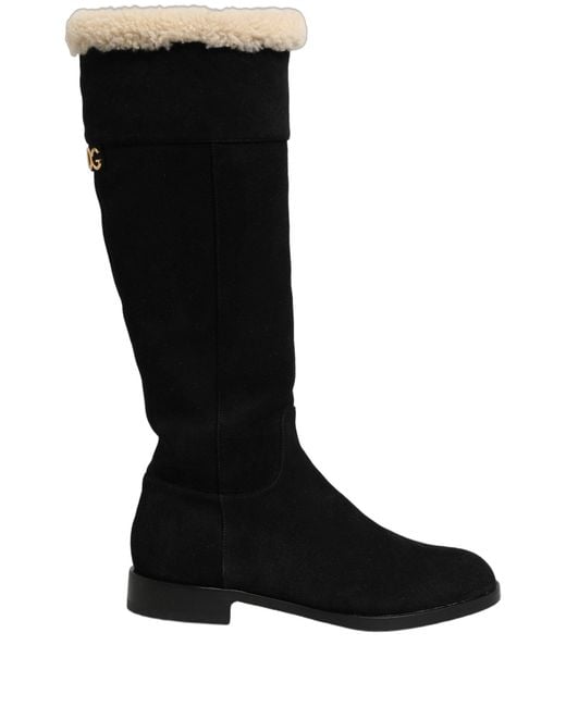 Dolce & Gabbana Black Suede Leather Knee High Boots Shoes