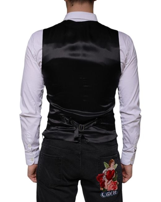 Dolce & Gabbana Black Wool Waistcoat Dress Formal Vest for men