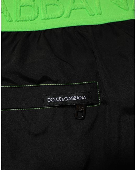 Dolce & Gabbana Black Green Logo Waistband Beachwear Short Swimwear for men