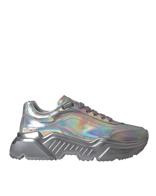 Dolce & Gabbana Gray Iridescent Daymaster Leather Sneakers Shoes
