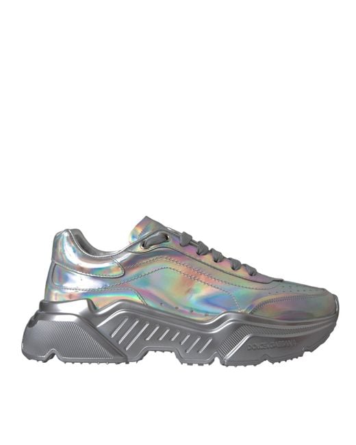 Dolce & Gabbana Gray Iridescent Daymaster Leather Sneakers Shoes