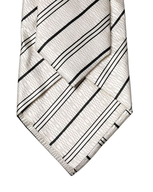 Dolce & Gabbana White Black Stripes Silk Adjustable Necktie Tie