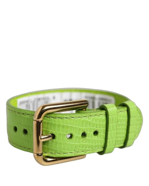 Dolce & Gabbana Green Textured Leather Gold Buckle Belt Strap Bracelet