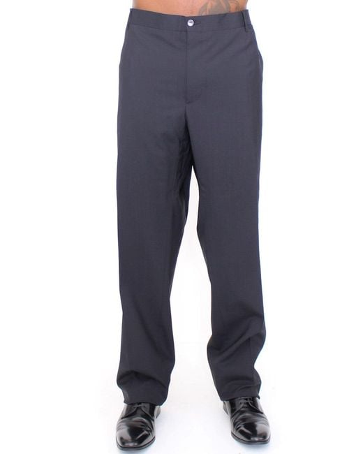 Dolce & Gabbana Blue Wool Stretch Pleated Pants for men