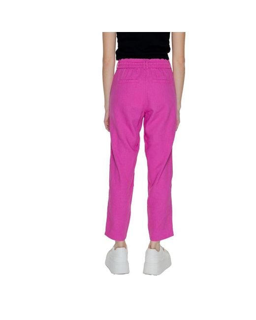 ONLY Pink Multicolor Linen Casual Pants