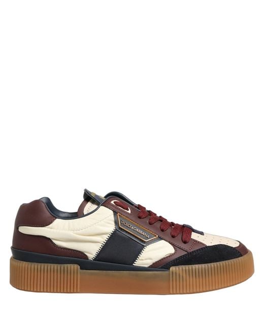 Dolce & Gabbana Red Multicolor Leather Miami Low Top Men Sneakers Shoes for men