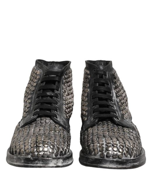 Dolce & Gabbana Black Leather Runway Studs Ankle Boots Shoes for men