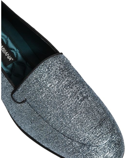 Dolce & Gabbana Gray Blue Glitter Lurex Dg Logo Dress Loafers Shoes for men