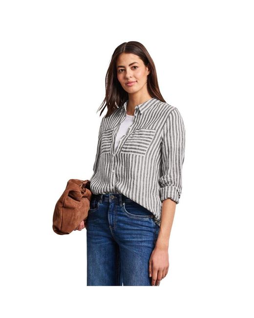 Street One Gray Brown Linen Blouse