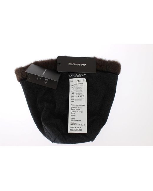 Dolce & Gabbana Black Weasel Fur Cashmere Hat Beanie