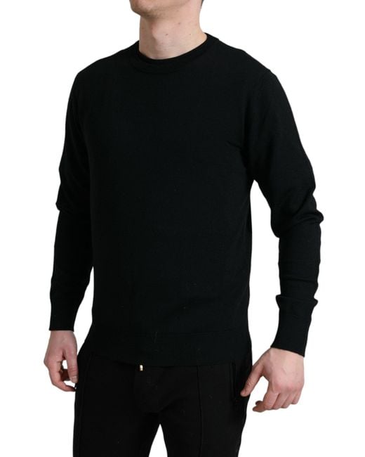 Dolce & Gabbana Black Wool Round Neck Pullover Sweater for men