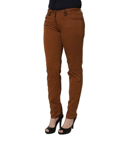 Plein Sud Brown Cotton Mid Waist Skinny Chino Pants