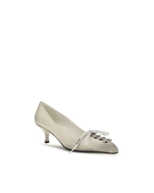 Prada Metallic White Calf Leather Bos Taurus Lace