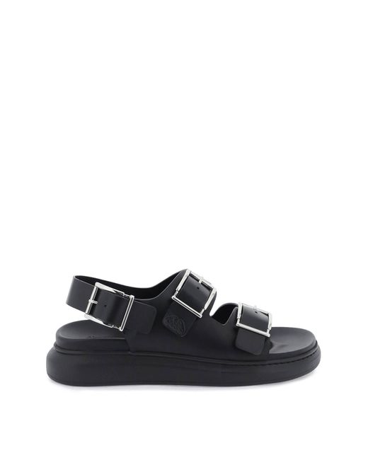 Alexander McQueen Black Leather Sandals With Maxi Buckles for men