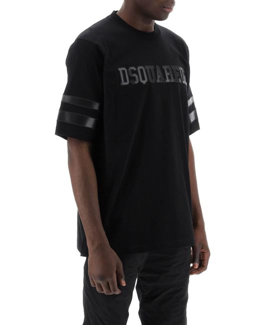 DSquared² Black T-Shirt With Faux Leather Inserts for men
