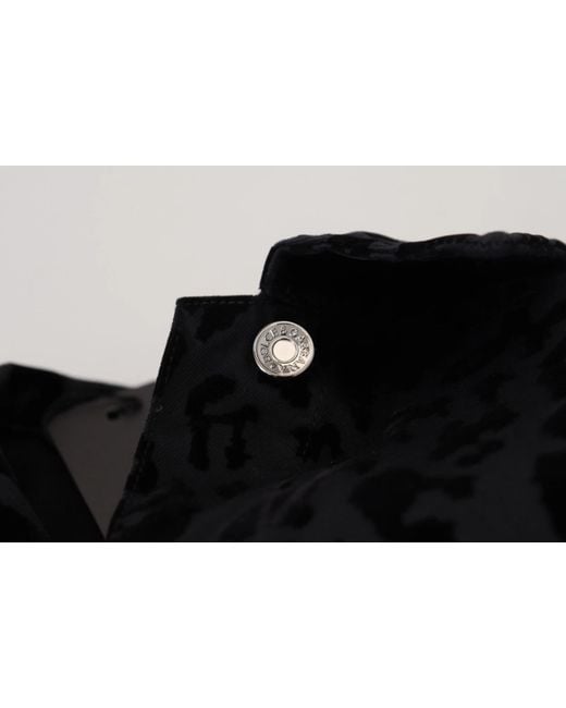 Dolce & Gabbana Black Leopard Pattern Denim Jacket With Button Closure Cotton