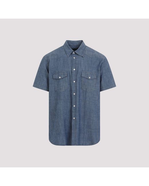 Universal Works Blue Indigo Western Garage Cotton Shirt for men