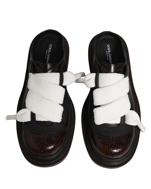 Dolce & Gabbana Black Brown Leather Slip On Flat Sandals Men Shoes for men