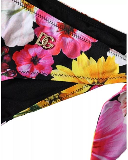 Dolce & Gabbana Red Floral Print Swimsuit Bikini Bottom Swimwear