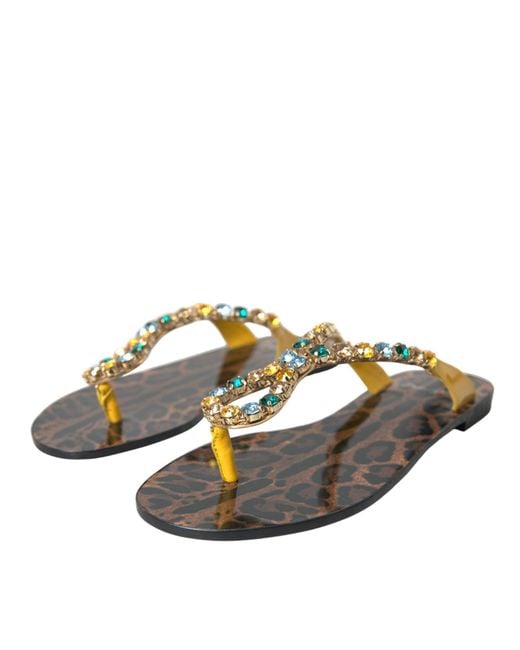 Dolce & Gabbana Multicolor Mustard Crystal Calf Leather Beachwear Shoes