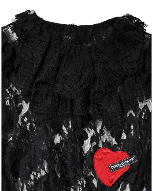 Dolce & Gabbana Black Cotton Floral Lace Blouse Top