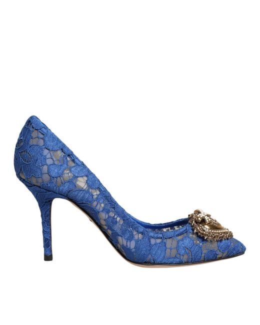 Dolce & Gabbana Blue Taormina Lace Devotion Pumps Shoes \