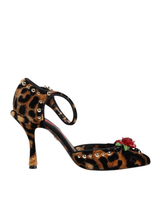 Dolce & Gabbana Multicolor Brown Leopard Crystal Roses Pumps Shoes