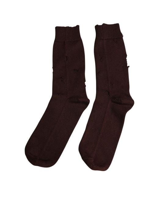 Dolce & Gabbana Brown Solid Cotton Stretch Mid Calf Socks