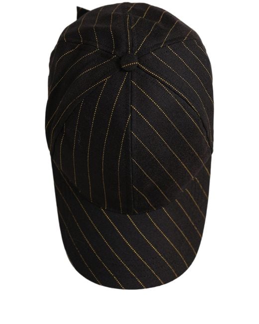 Dolce & Gabbana Black Gold Pinstriped Cotton Baseball Cap Hat for men