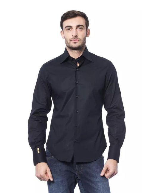 Billionaire Italian Couture Blue Elegant Monogram Shirt For for men