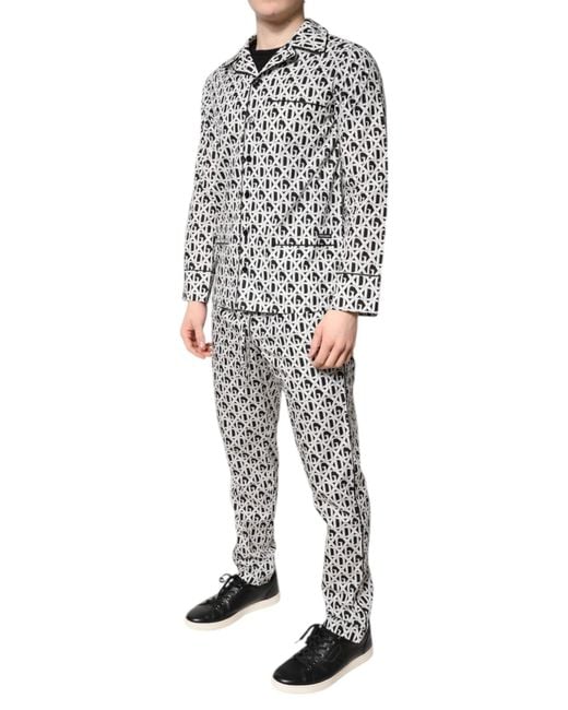 Dolce & Gabbana Multicolor Black White Dg Print Cotton Pajama Set Sleepwear for men