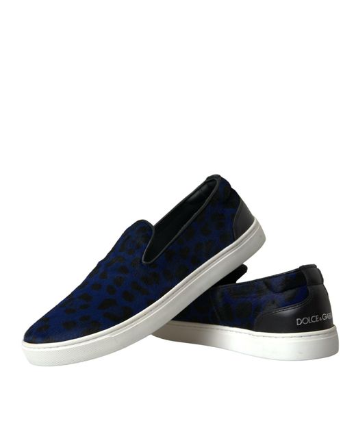 Dolce & Gabbana Blue Calfskin Hair Leopard Sneakers Shoes for men
