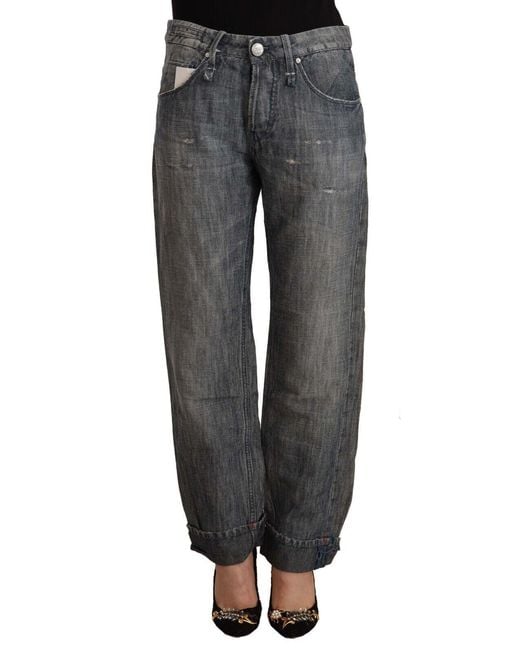 Acht Gray Washed Ramie Straight Denim Folded Hem Jeans