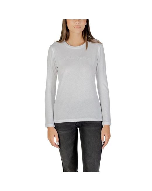 ARMANI EXCHANGE Gray White Cotton Long Sleeve T