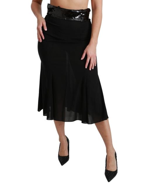 Dolce & Gabbana Black High Waist Mermaid Midi Silk Skirt