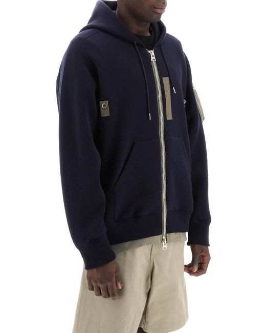 Sacai Blue Full Zip Hoodie With Contrast Trims for men
