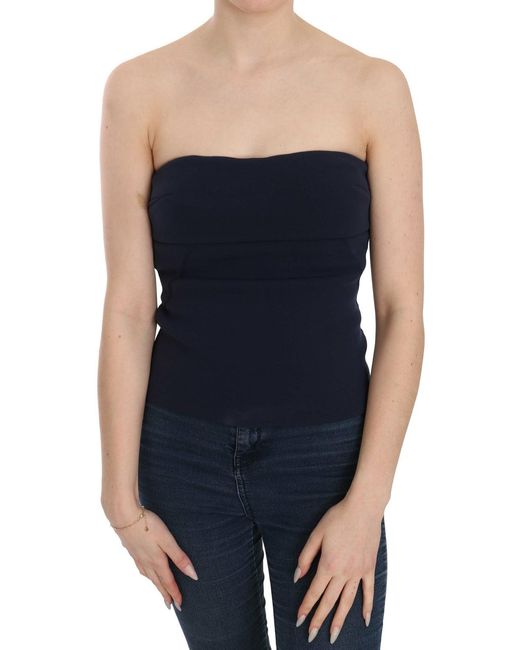 CoSTUME NATIONAL Blue Strapless Zipper Back Tube Top Blouse