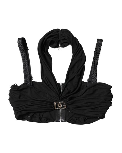 Dolce & Gabbana Black Cropped Viscose Halter Bustier Top for men
