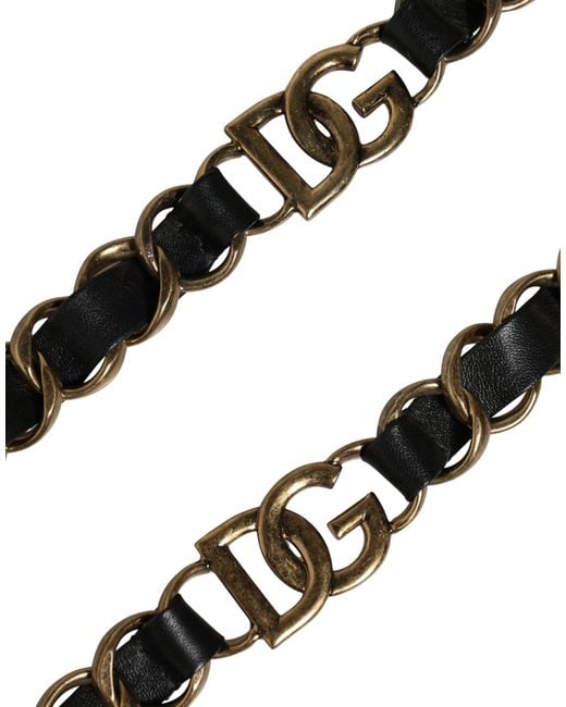Dolce & Gabbana Black Leather Gold Chain Bag Accessory Shoulder Strap