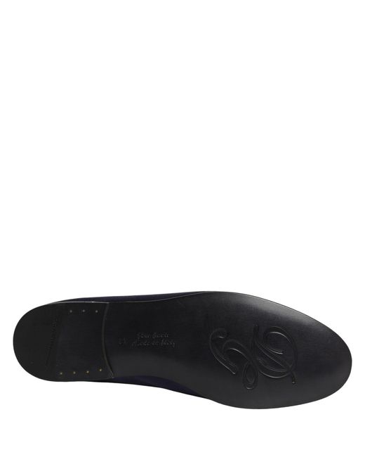 Dolce & Gabbana Navy Blue Satin Dg Logo Dress Loafers Shoes for men