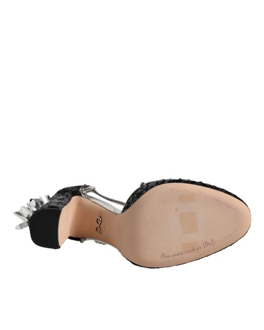Dolce & Gabbana Black Sequin Ankle Strap Sandals Shoes