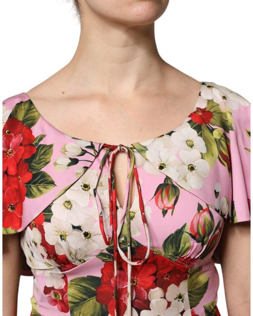 Dolce & Gabbana Red Pink Floral Silk Short Sleeves Blouse Top for men