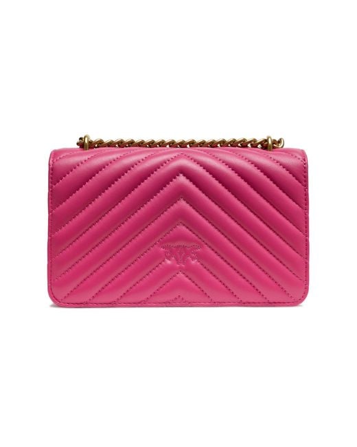 Pinko Pink Leather Love One Mini Shoulder Bag