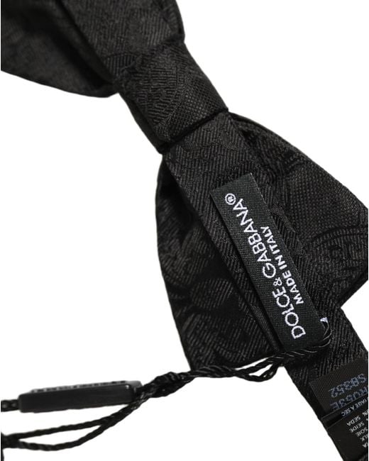 Dolce & Gabbana Men Black Paisley Silk Adjustable Neck Papillon Bow Tie for men