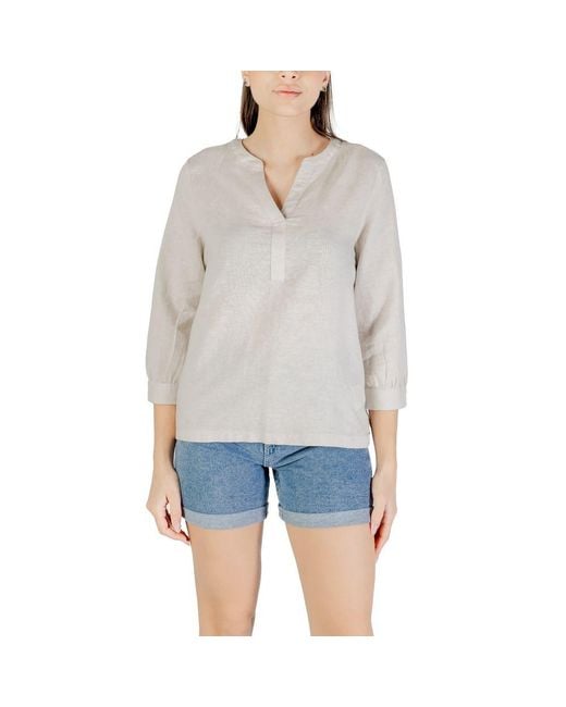 Street One Women's Blue Beige Linen Shirt